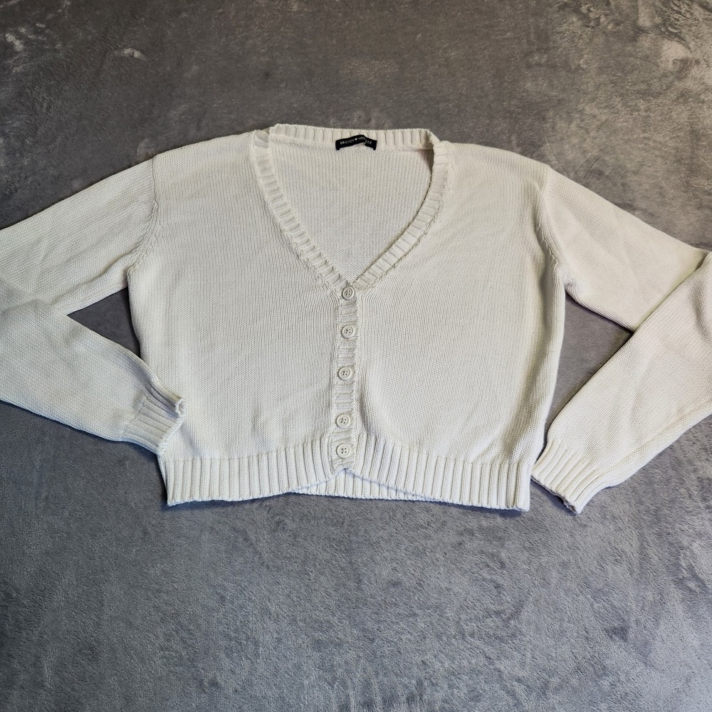 Brandy Melville Cream White Cotton V Neck Button Up Cardigan Sweater Italy